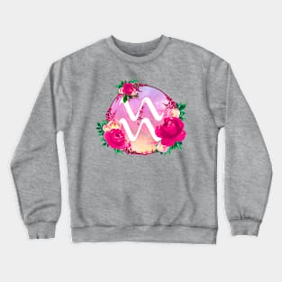 Aquarius Zodiac Horoscope Pink Floral Monogram Crewneck Sweatshirt